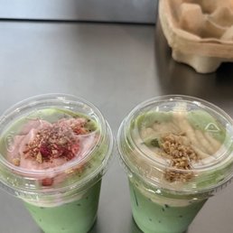 Strawberry cream and banana cream matcha Strawberry cream and banana cream matcha