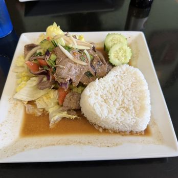 Jasmine Thai Kitchen - Beef Salad with Rice (heart shaped for Valentine's Day ) - Thai Near Me - Hampton, Virginia