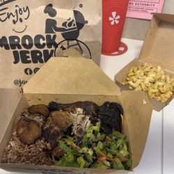 Jamrock Jerk - Jerked Chicken and Rice & Peas with a side of Mac & Cheese
