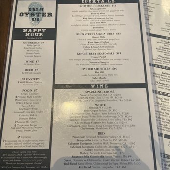 King Street Oyster Bar - Menu - Seafood Near Me - Potomac, Maryland