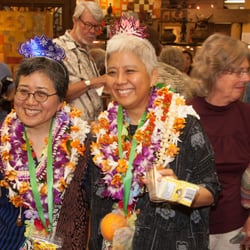 Gallery reception for Joyful Instincts, showing works by the talented sisters, Donna and Esther Shimazu.