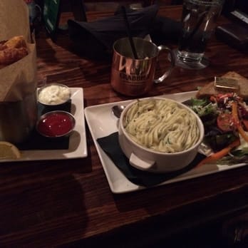 Fadó Irish Pub - Fish & Chips Cup on the left and Shepherd's Pie on the right - Irish Pub Near Me - Columbus, Ohio