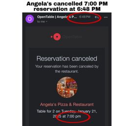 Angela's cancelled our reservation while we were en route just minutes before we were set to arrive.