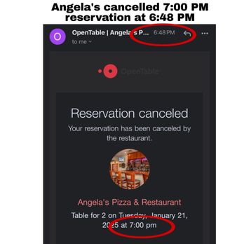 Angela's - Angela's cancelled our reservation while we were en route just minutes before we were set to arrive. - Italian Near Me - Charlotte, North Carolina
