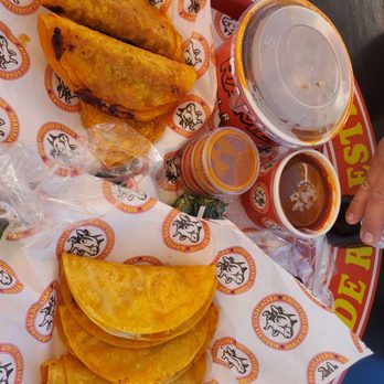Birrieria Guadalajara - #2( top of pic, 1 quesabirria taco and 2 taco dorados) and 3 taco suaves( bottom) - Mexican Near Me - Stanton, California