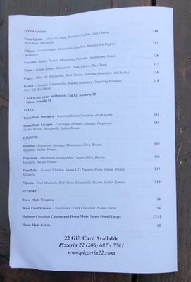 Menu photo 3 Pizzeria 22 Seattle, WA