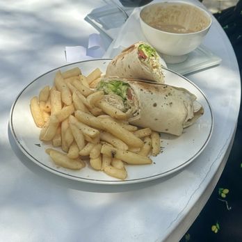 Blue Mountain Coffee House - Juicy Jerk chicken wrap, crispy french fries and a affogato. So yummy - Coffee & Tea Near Me - West Palm Beach, Florida