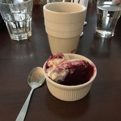 Nodo - Vanilla panna cotta with raspberries. The berries were tart and sour, perfect contrast. Great dessert!