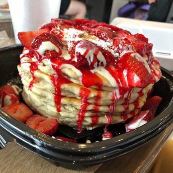 Stacked - Strawberry cheesecake pancakes, 5 stack - Breakfast & Brunch Near Me - Crestwood, Illinois