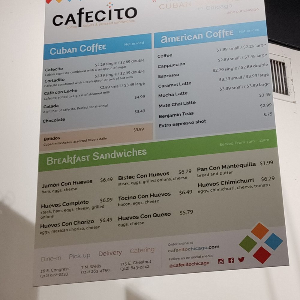 Cafecito - Menu - Cuban Near Me - Chicago, Illinois Cafecito - Menu - Cuban Near Me - Chicago, Illinois