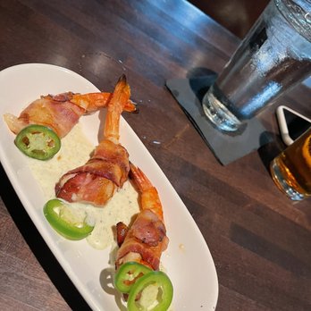 The General Public - Bacon wrapped shrimp--stuffed w Muenster cheese absolutely delish! - New American Near Me - Houston, Texas The General Public - Bacon wrapped shrimp--stuffed w Muenster cheese absolutely delish! - New American Near Me - Houston, Texas