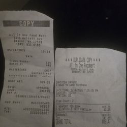 Wolcott Av Convenience Store - Register receipt on right... I DID NOT GIVE CASH... card receipt on left... WTH....