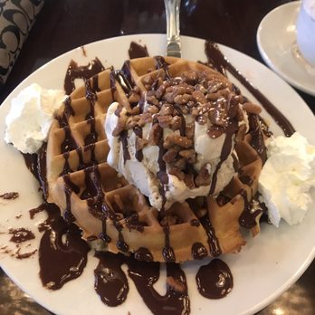 White Rabbit Dessert Experience - Waffle with chocolate sauce, pecans and whipped cream - Desserts Near Me - Tonawanda, New York White Rabbit Dessert Experience - Waffle with chocolate sauce, pecans and whipped cream - Desserts Near Me - Tonawanda, New York