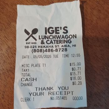 Ige's Lunchwagon & Catering - 5/5/26 Only $15 for lots of food! - Caterers Near Me - Aiea, Hawaii Ige's Lunchwagon & Catering - 5/5/26 Only $15 for lots of food! - Caterers Near Me - Aiea, Hawaii