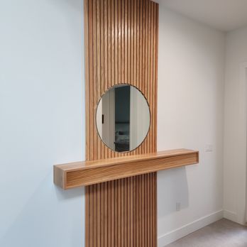 Pro Quality Carpentry - Oak floating shelve with oak slats. - Carpenters Near Me