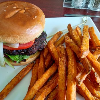 Neri's On the Square - Vegan Burger with Sweet Potato Fries - New American Near Me - Graham, Texas Neri's On the Square - Vegan Burger with Sweet Potato Fries - New American Near Me - Graham, Texas
