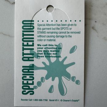 Continental Cleaners - Tag mentioning stains wouldn't come out - Laundry Services Near Me - Louisville, Colorado Continental Cleaners - Tag mentioning stains wouldn't come out - Laundry Services Near Me - Louisville, Colorado