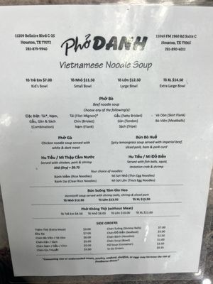 Menu photo 2 Pho Danh Houston, TX