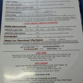 Smokey Bears BBQ - Back of menu. - Barbeque Near Me - Corbin, Kentucky Smokey Bears BBQ - Back of menu. - Barbeque Near Me - Corbin, Kentucky