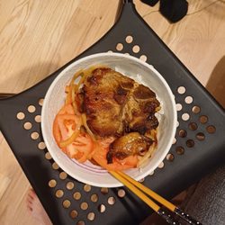 Rumba's Cafe - Pork chops + tomato salad