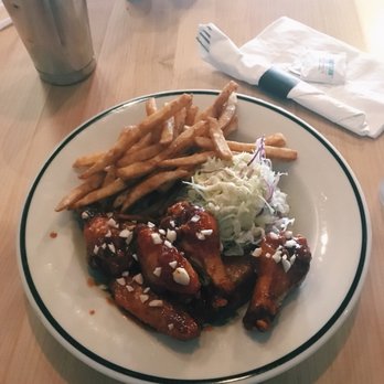 Hi Wings - Lunch special: 7 wings and two sides for $8.99! I got the sweet and spicy flavor, fries, and cabbage salad. - Chicken Wings Near Me - Austin, Texas Hi Wings - Lunch special: 7 wings and two sides for $8.99! I got the sweet and spicy flavor, fries, and cabbage salad. - Chicken Wings Near Me - Austin, Texas