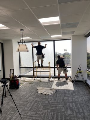 Office windows Privacy frosted window film - Commercial office building Privacy Window Tint White Frost film installation. Office windows Privacy frosted window film - Commercial office building Privacy Window Tint White Frost film installation.
