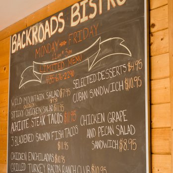 Backroads Bistro - An example of our menu. We change it out every couple of weeks to feature new fresh salads, sandwiches, and desserts. - New American Near Me - Panguitch, Utah Backroads Bistro - An example of our menu. We change it out every couple of weeks to feature new fresh salads, sandwiches, and desserts. - New American Near Me - Panguitch, Utah