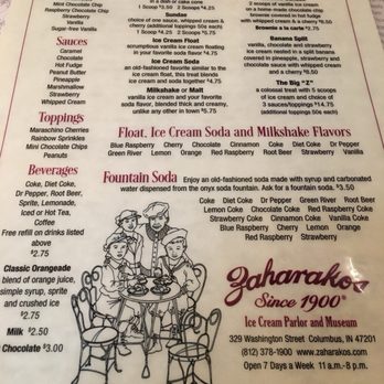 Zaharakos - Menu - Ice Cream & Frozen Yogurt Near Me - Columbus, Indiana