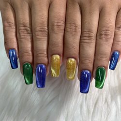 Gel X fill with cat eye design