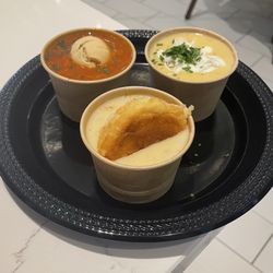 The Soup Spot - Soup Flight (Crab & Corn Chowder, Chicken Pot Pie, and Manhattan Clam Chowder)