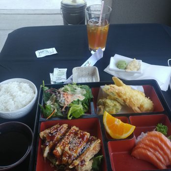 Komachi Sushi - This is my second visit. Dinner bento with 3 items, sesame chicken, tempura, salmon sashimi. - Japanese Near Me - Lodi, California Komachi Sushi - This is my second visit. Dinner bento with 3 items, sesame chicken, tempura, salmon sashimi. - Japanese Near Me - Lodi, California