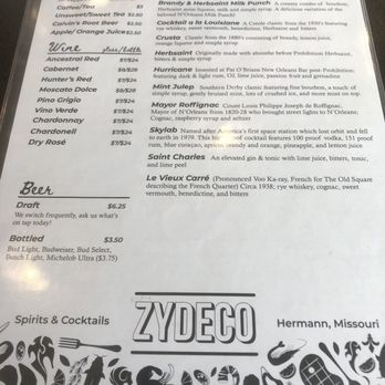 Zydeco - Drink Menu - Cajun/Creole Near Me - Hermann, Missouri