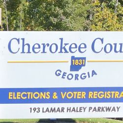 Cherokee County Elections & Voter Registration Office - Sign. Not too many pics as the officials get a little hinky during voting hours. Lol