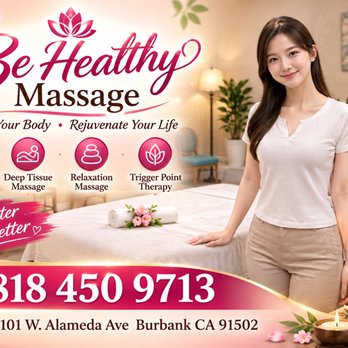 Be Healthy Massage - Be Healthy Massage
8184509713
Front door: 101 W. Alameda Ave Burbank CA 91502
back door: 103 W. Alameda Ave., Suite 130, Burba - Massage Near Me - Burbank, California Be Healthy Massage - Be Healthy Massage
8184509713
Front door: 101 W. Alameda Ave Burbank CA 91502
back door: 103 W. Alameda Ave., Suite 130, Burba - Massage Near Me - Burbank, California
