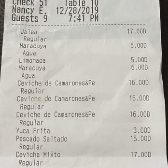 Sr. Ceviche - Receipt #1 (Not given to me until I asked after paying and before walking out). - Seafood Near Me - Pembroke Pines, Florida Sr. Ceviche - Receipt #1 (Not given to me until I asked after paying and before walking out). - Seafood Near Me - Pembroke Pines, Florida