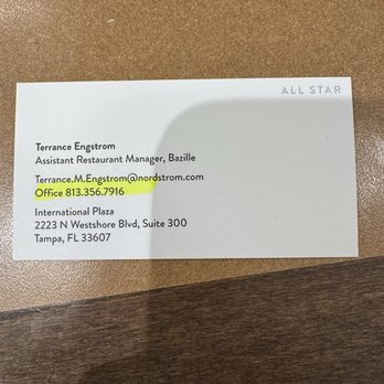 Bazille at Nordstrom - even the managers here are exceptional, sweet and kind. - New American Near Me - Tampa, Florida