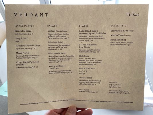 Menu photo 2 Verdant Costa Mesa, CA