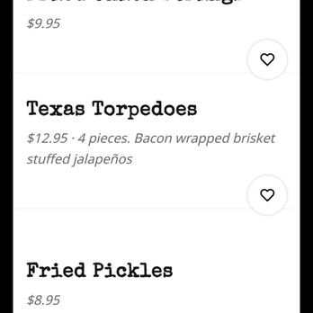 Moak's Family Texas BBQ - Screen shot of online menu saying 4 pieces of texas torpedoes per order - Barbeque Near Me - Dallas, Texas