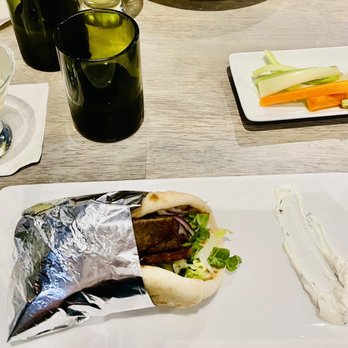 VAS Kouzina - Gyro. Lemon drop Ouzo. Small plate of carrots and celery - Greek Near Me - Alpharetta, Georgia VAS Kouzina - Gyro. Lemon drop Ouzo. Small plate of carrots and celery - Greek Near Me - Alpharetta, Georgia