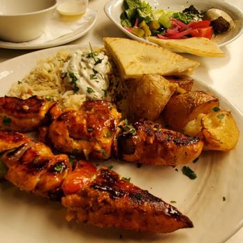 Olive Pit Grill - Brea - Chicken kabob with rice and potatoes - Greek Near Me - Brea, California Olive Pit Grill - Brea - Chicken kabob with rice and potatoes - Greek Near Me - Brea, California