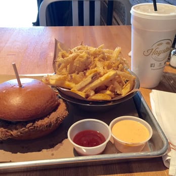 Little Stack Haystack Burgers - Chicken fried burger and half hand cut fries half haystack onions. - Burgers Near Me - Richardson, Texas