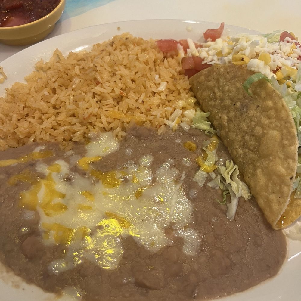 Beef Tacos, refried beans and rice Beef Tacos, refried beans and rice