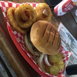 Strokers Ice House Bar & Grill - Blues Brothers Burger and Bronco Bob's Onion Rings