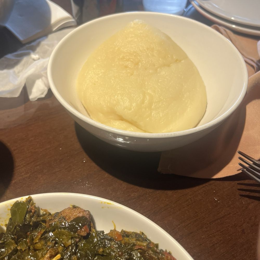 Cafe Songhai - Pounded Yam and Efo Riro Soup with snapper - African Near Me - Peachtree Corners, Georgia Cafe Songhai - Pounded Yam and Efo Riro Soup with snapper - African Near Me - Peachtree Corners, Georgia
