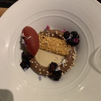Spoon and Stable - Chocolate mouse, raspberry sorbet and hazelnut wafer. Fantastic finish to our meal - New American Near Me - Minneapolis, Minnesota Spoon and Stable - Chocolate mouse, raspberry sorbet and hazelnut wafer. Fantastic finish to our meal - New American Near Me - Minneapolis, Minnesota