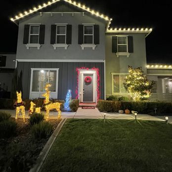 Larcom’s Event Lighting  - Love the red lights around the door. Made it a focal point. - Holiday Decorating Services Near Me - Elk Grove , California