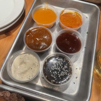 Chomp Kitchen and Drinks - Flight of sauces - American Near Me - Providence, Rhode Island Chomp Kitchen and Drinks - Flight of sauces - American Near Me - Providence, Rhode Island