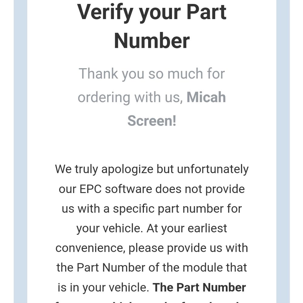 Flagship One - When purchasing they ask that you notate the part number for the module in a special box. Input the # and still recieve this email. - Auto Parts & Supplies Near Me - Lynbrook, New York
