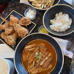 Gangnam & CoCo - Soy garlic chicken, ramen and (something) fries (I forgot what it called)