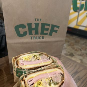 The Chef Truck - The Chef Truck Cubano portobello mushrooms, eggplant, grilled mojo tofu, cheese pickles, mustard, salsa verde, pressed buttered roll - Food Trucks Near Me - Las Vegas, Nevada The Chef Truck - The Chef Truck Cubano portobello mushrooms, eggplant, grilled mojo tofu, cheese pickles, mustard, salsa verde, pressed buttered roll - Food Trucks Near Me - Las Vegas, Nevada